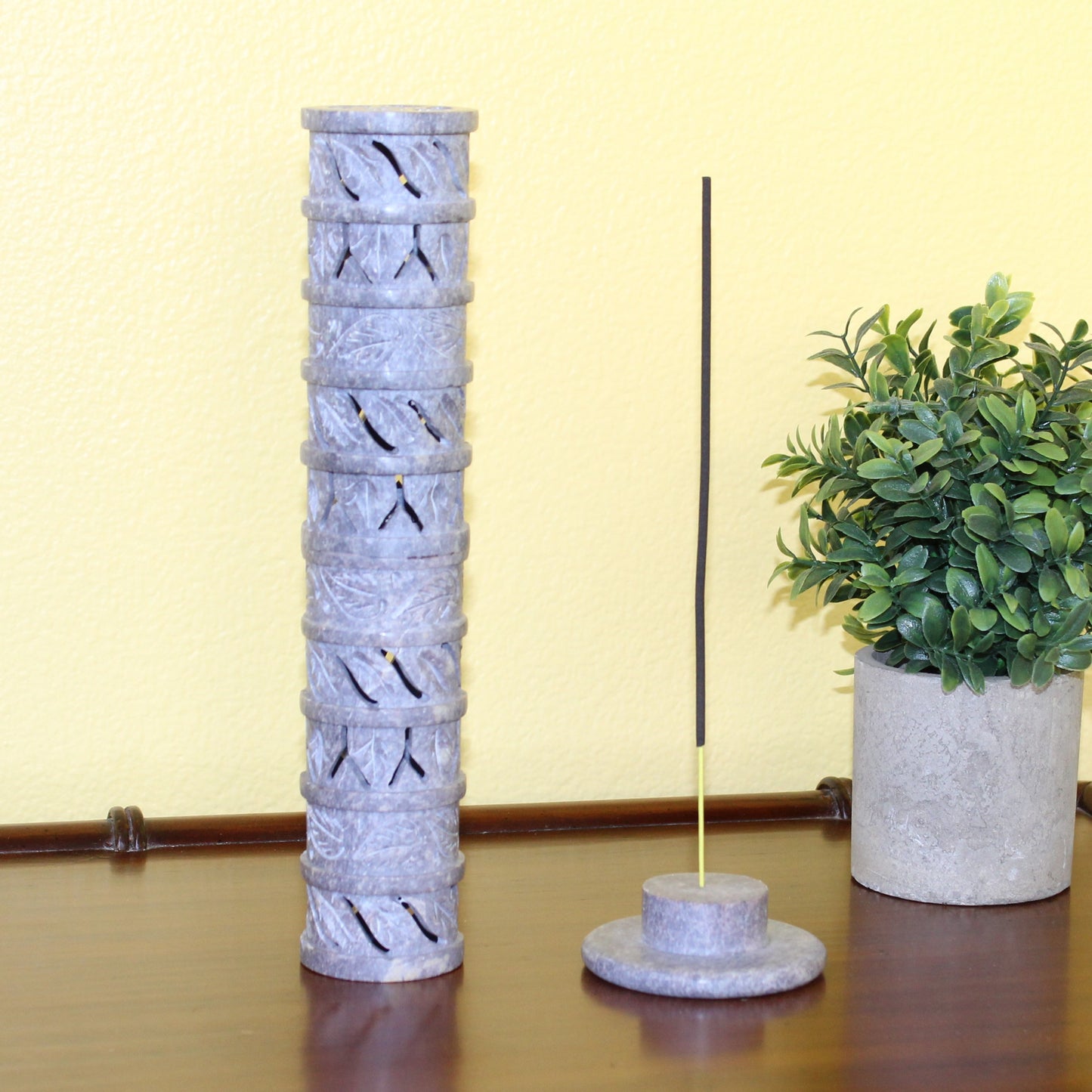 Whispering Leaves – Hand-Carved Soapstone Incense Tower
