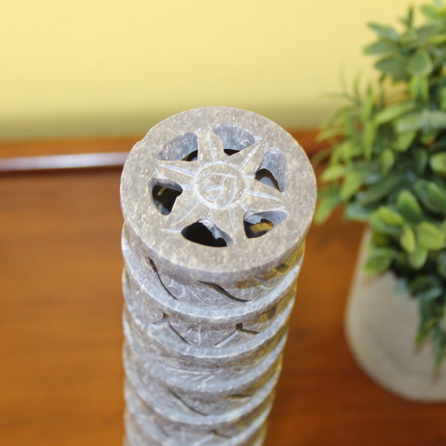 Whispering Leaves – Hand-Carved Soapstone Incense Tower
