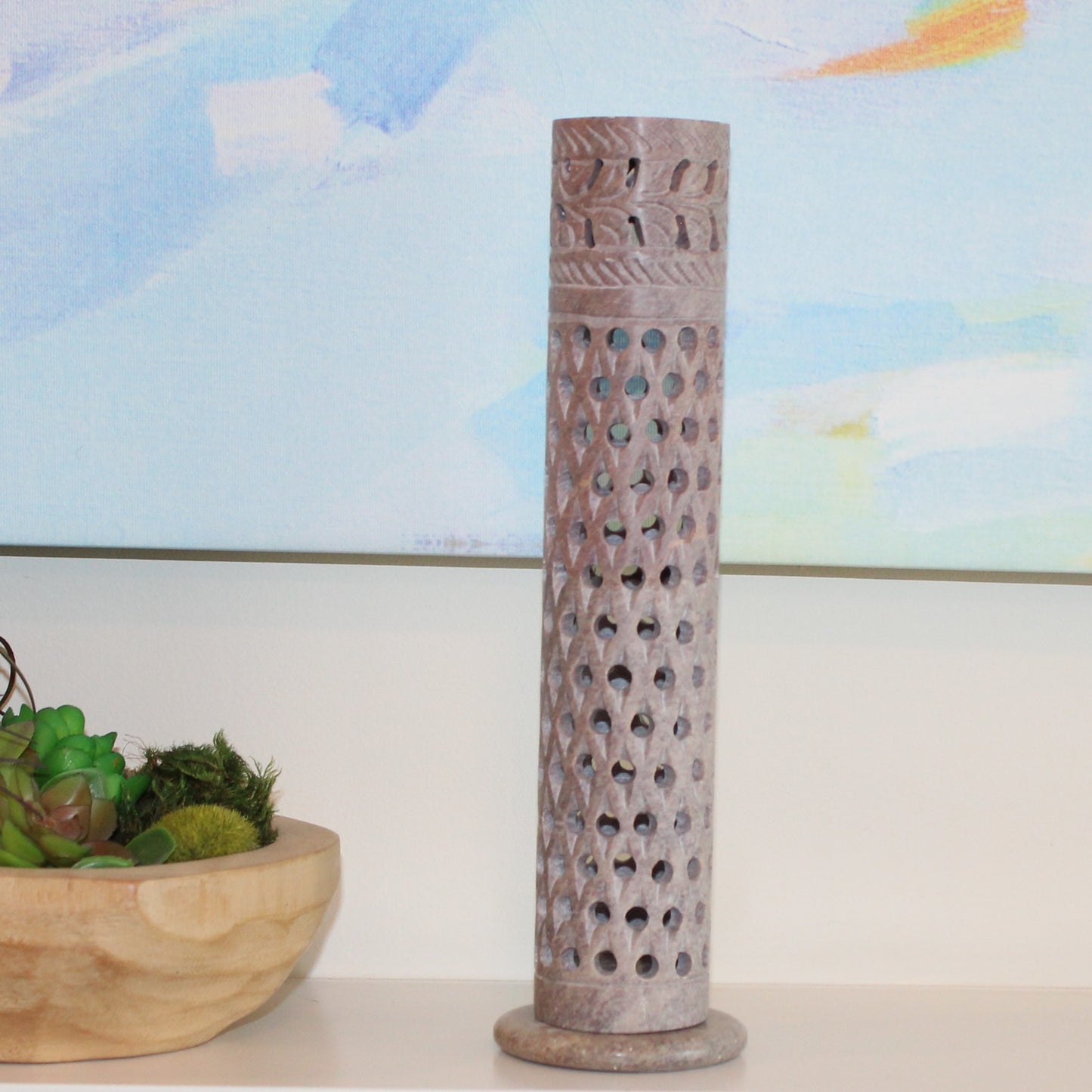 Desert Lattice – Hand-Carved Soapstone Incense Tower