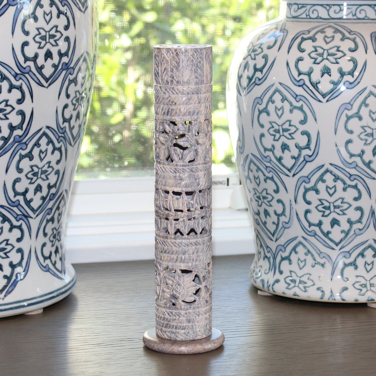 Lotus Grove – Hand-Carved Soapstone Incense Tower