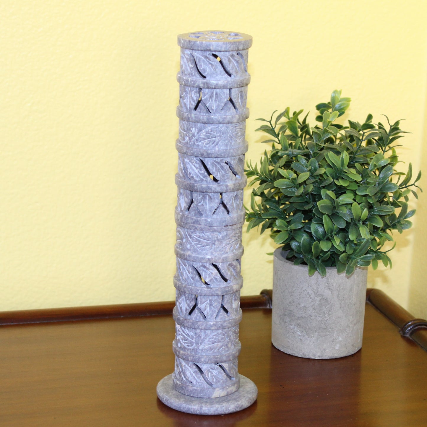 Whispering Leaves – Hand-Carved Soapstone Incense Tower