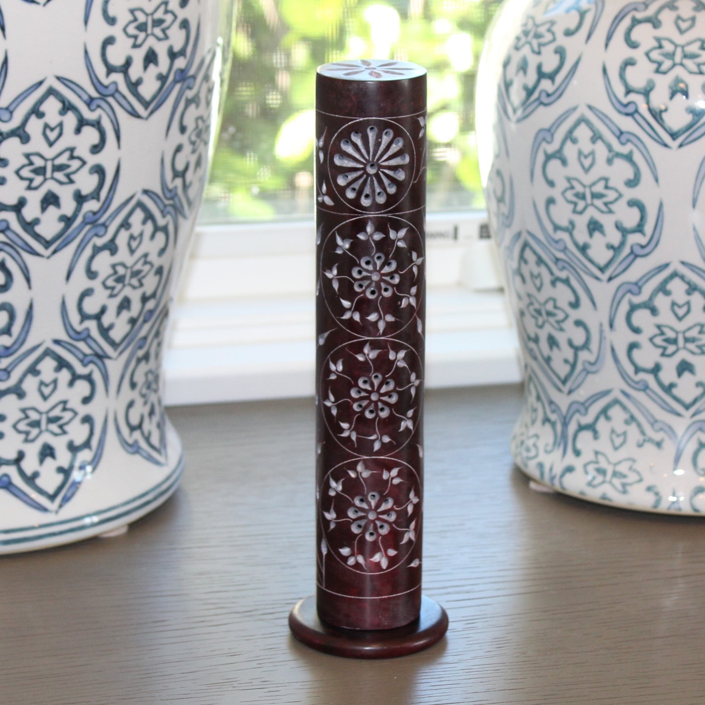 Garnet Blossom – Hand-Carved Soapstone Incense Tower