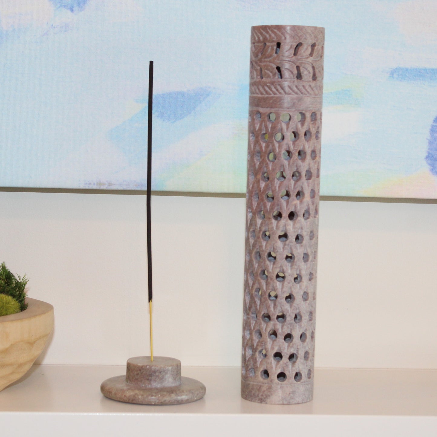 Desert Lattice – Hand-Carved Soapstone Incense Tower