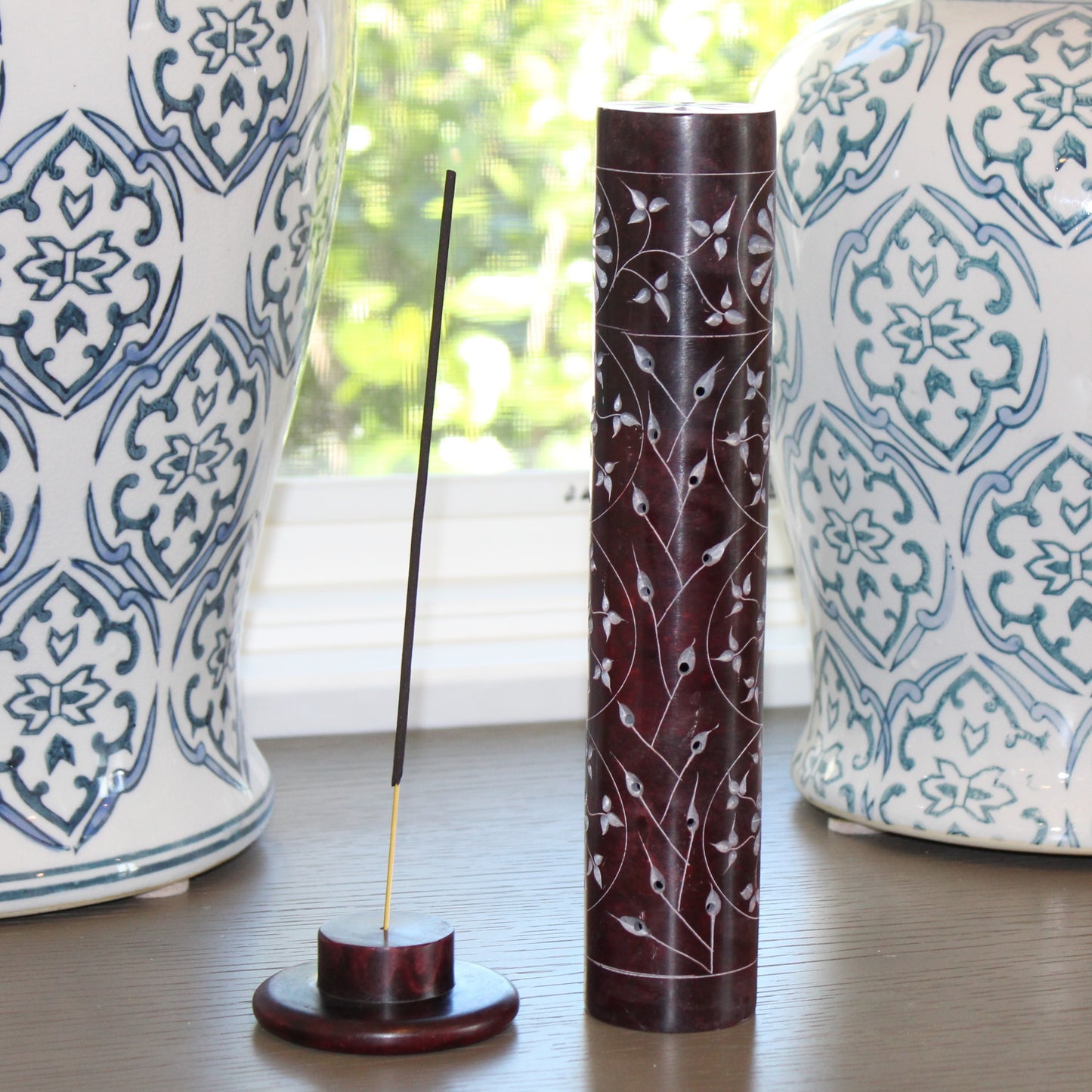 Garnet Blossom – Hand-Carved Soapstone Incense Tower