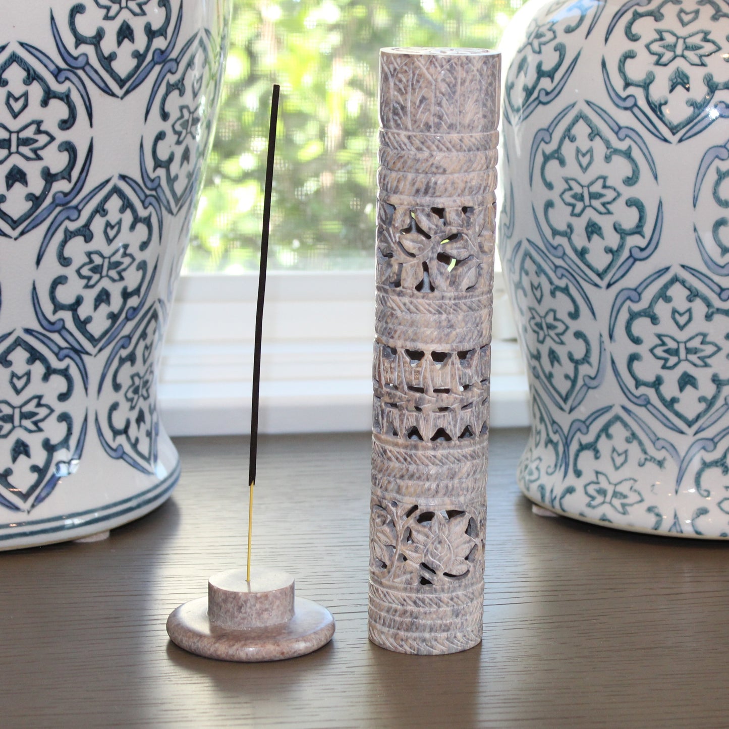 Lotus Grove – Hand-Carved Soapstone Incense Tower