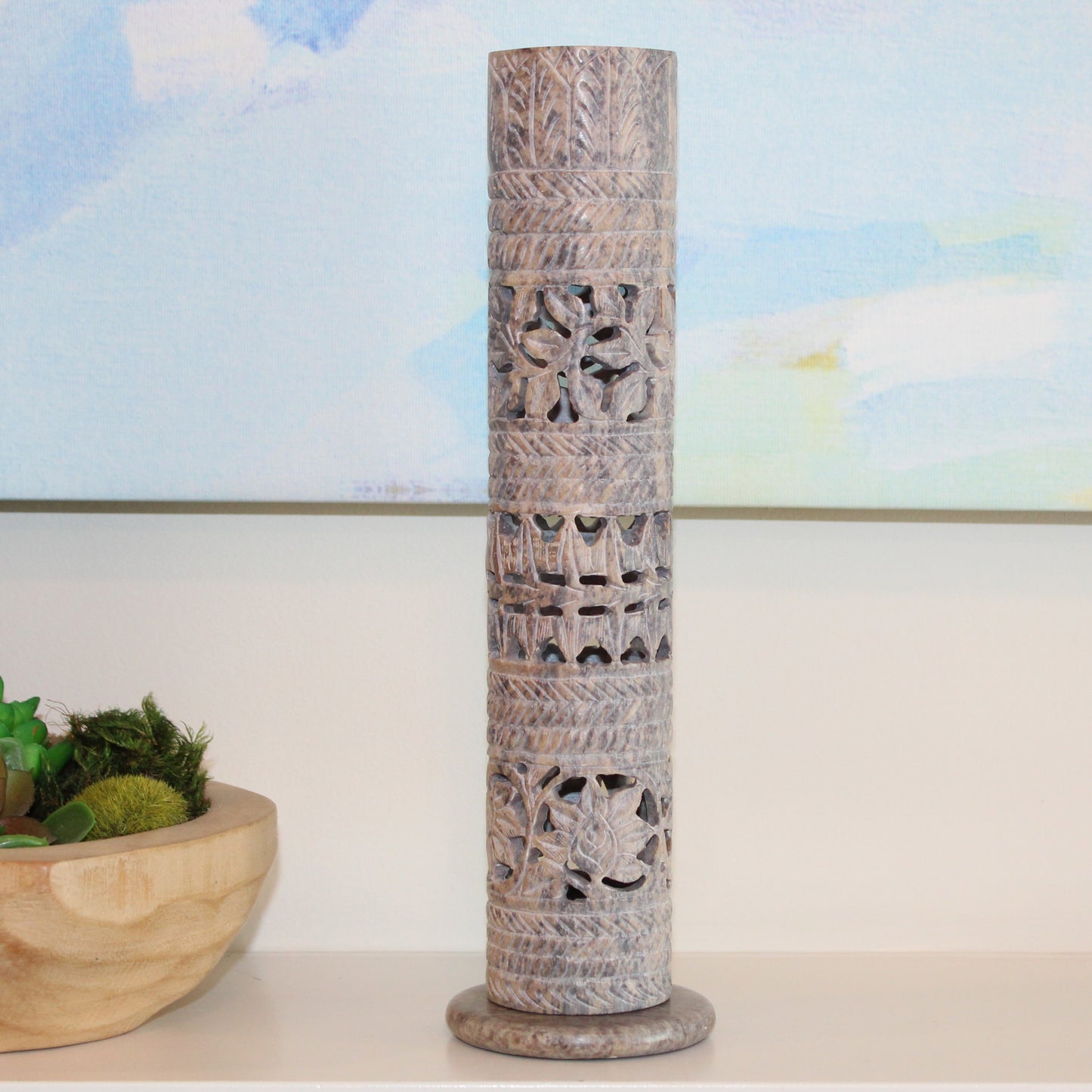 Lotus Grove – Hand-Carved Soapstone Incense Tower