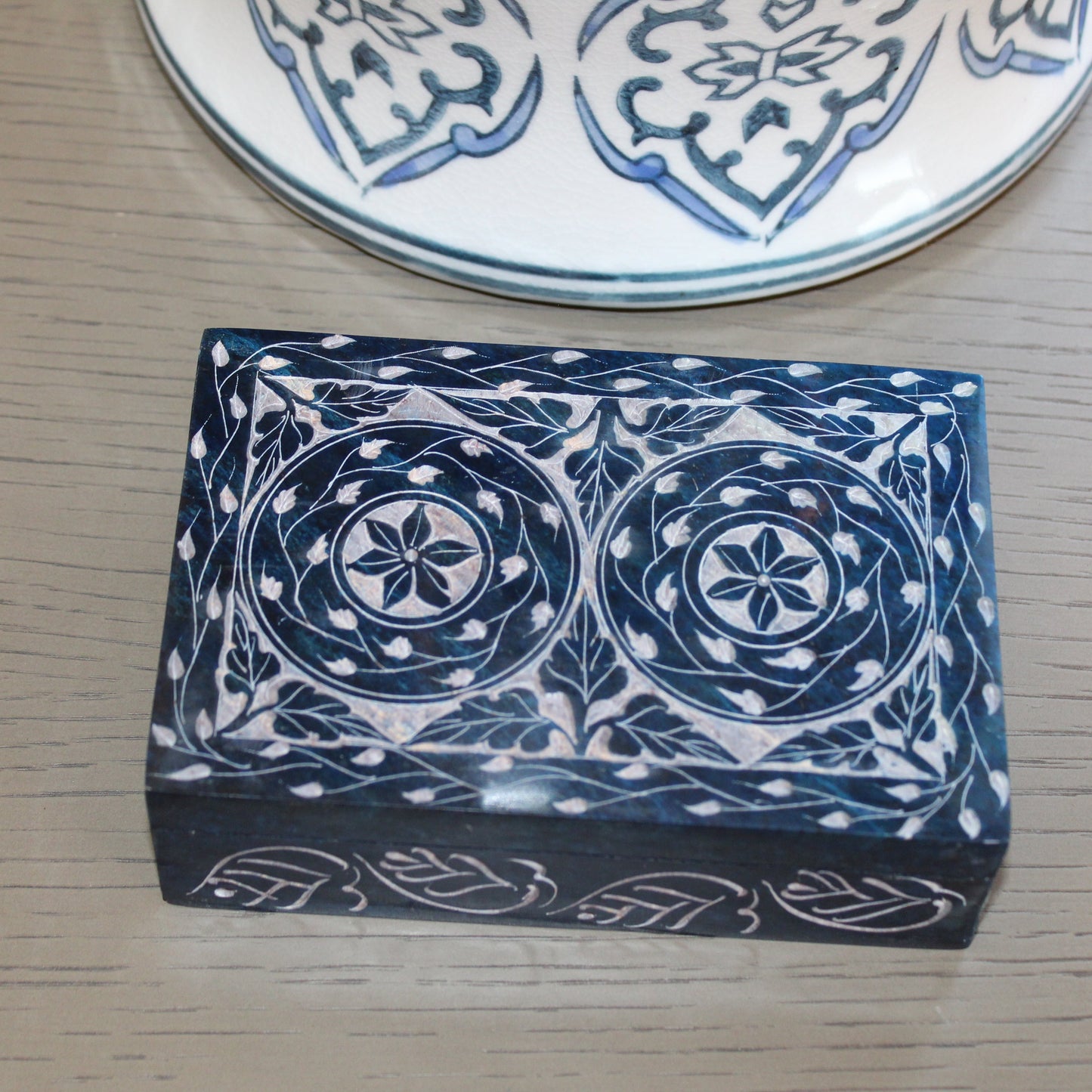 Double Rosette Hand-Carved Soapstone Box