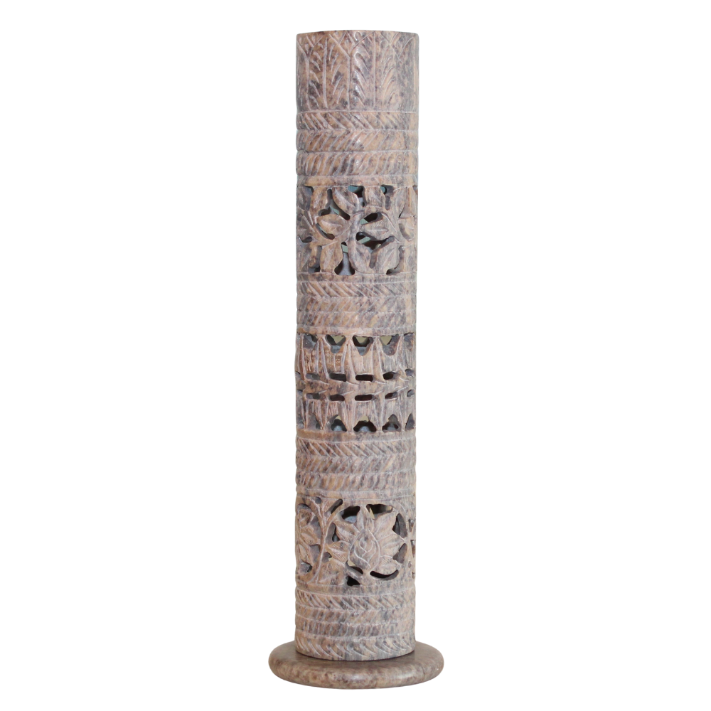 Lotus Grove – Hand-Carved Soapstone Incense Tower