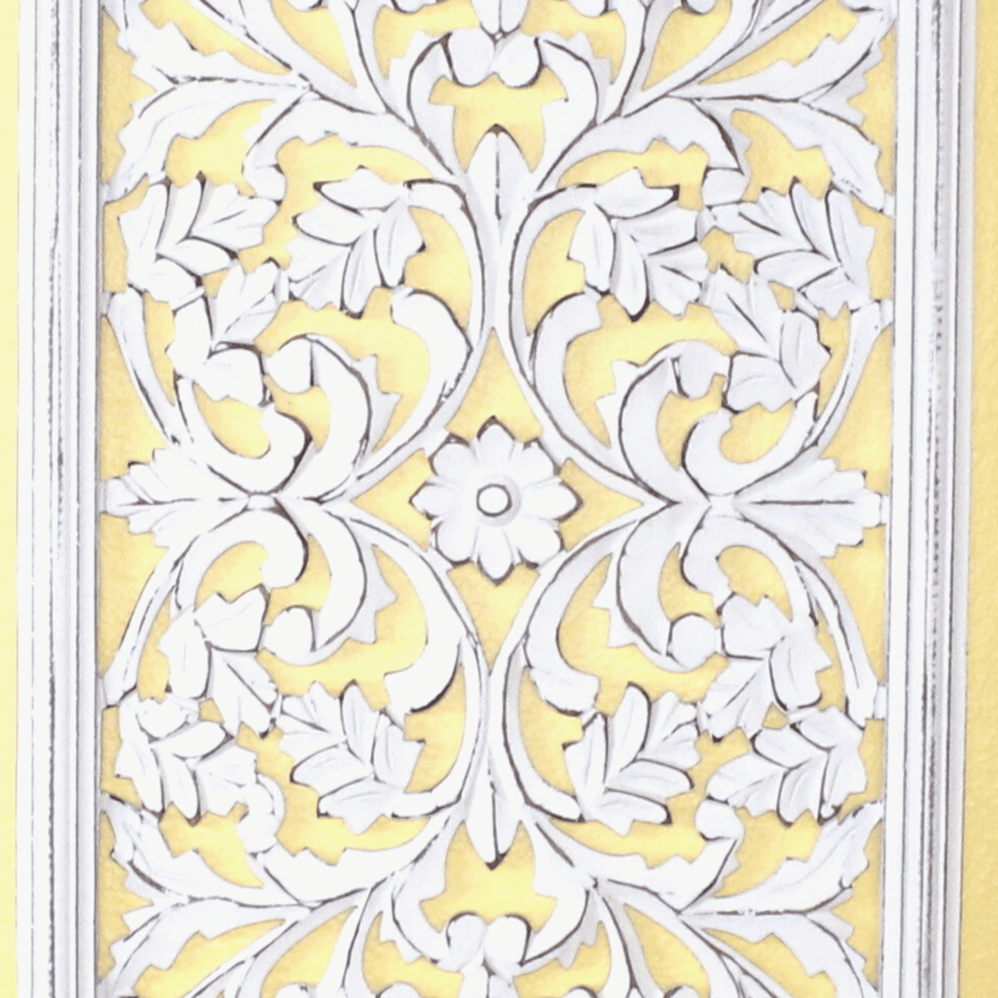 Whitewashed Vertical Carved Wood Wall Panel – 16"x32" Floral Vine Design
