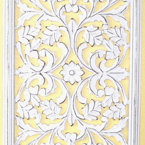 Whitewashed Vertical Carved Wood Wall Panel – 16"x32" Floral Vine Design