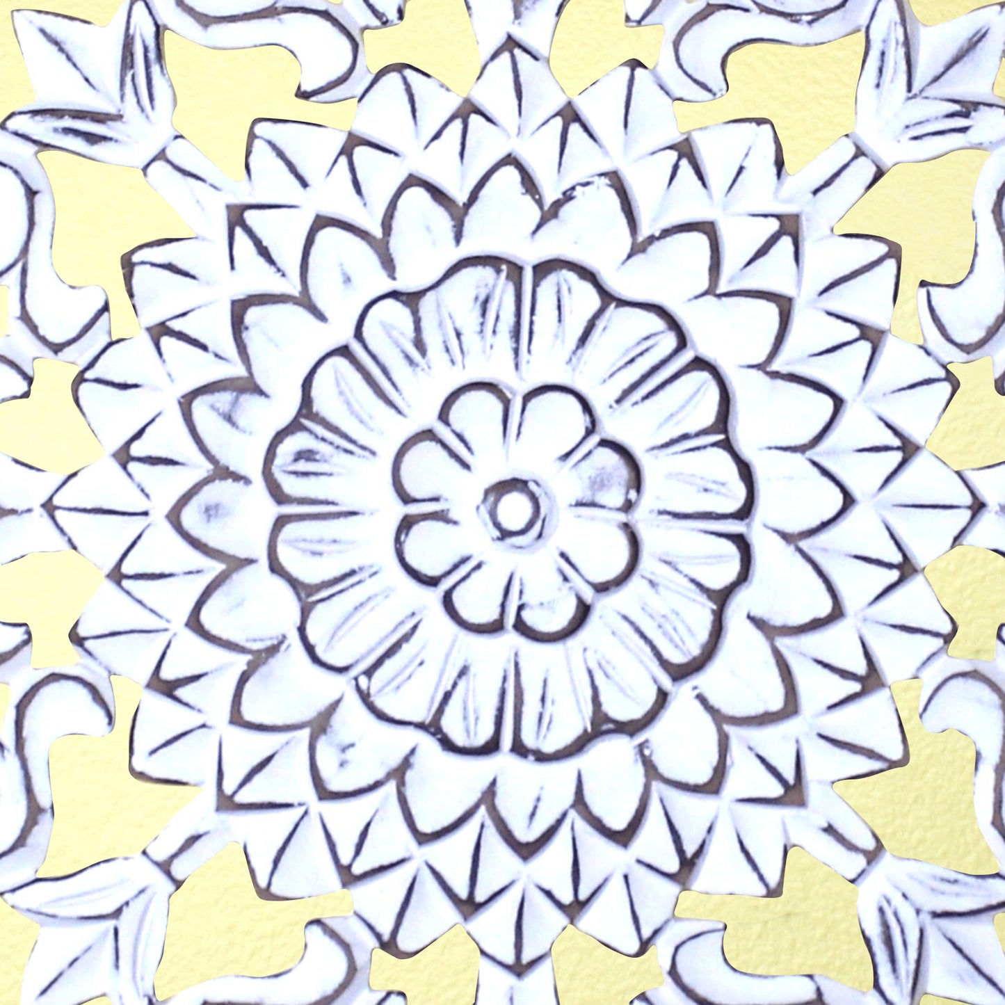 16" Whitewashed Hand-Carved Floral Burst Wooden Wall Medallion