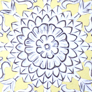 16" Whitewashed Hand-Carved Floral Burst Wooden Wall Medallion