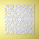 Whitewashed Square Wooden Wall Panel – Carved Floral Scroll Medallion