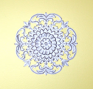 16" Whitewashed Hand-Carved Floral Burst Wooden Wall Medallion