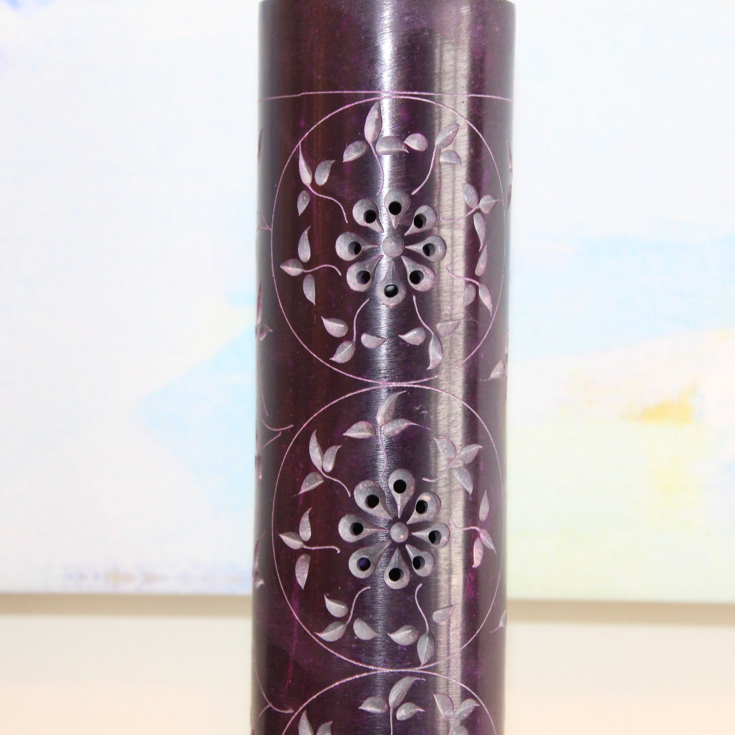 Amethyst Bloom – Hand-Carved Soapstone Incense Tower