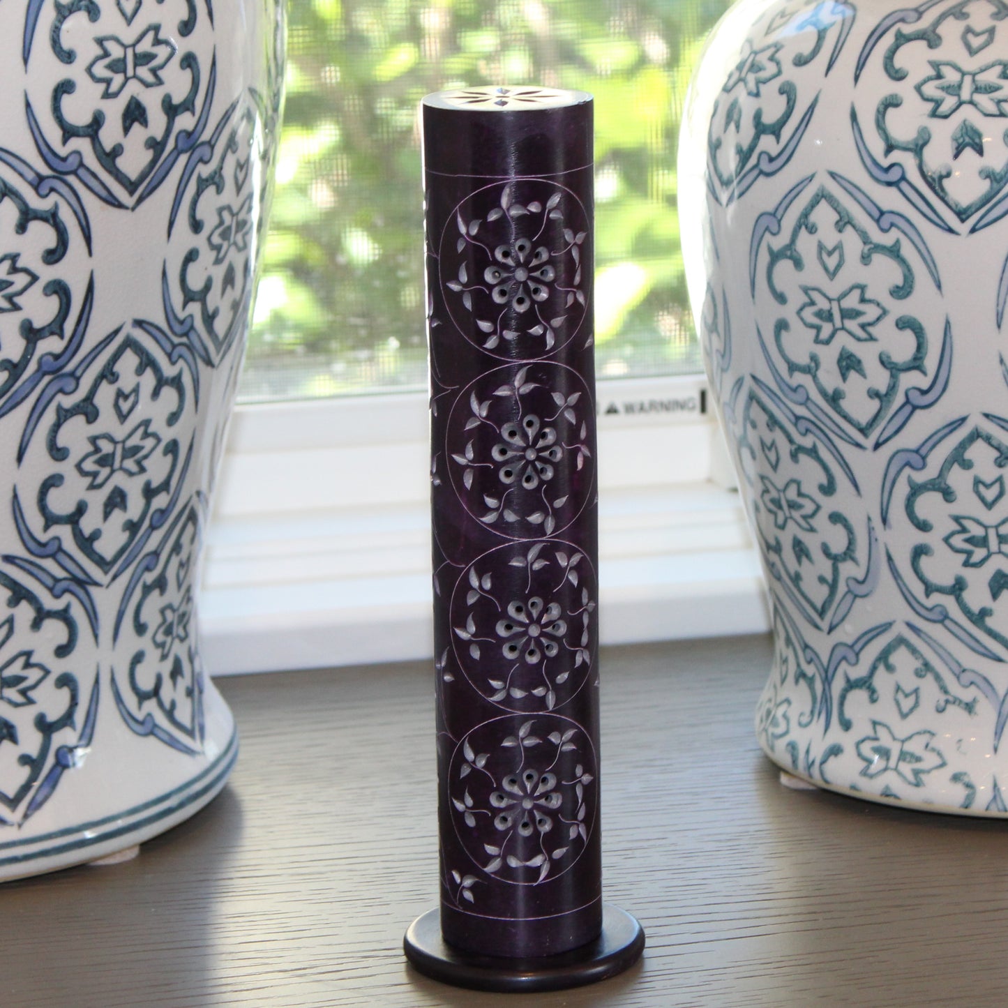 Amethyst Bloom – Hand-Carved Soapstone Incense Tower