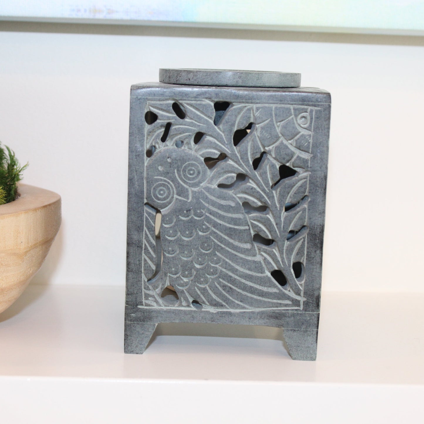 Hand-Carved Soapstone Owl Oil Burner