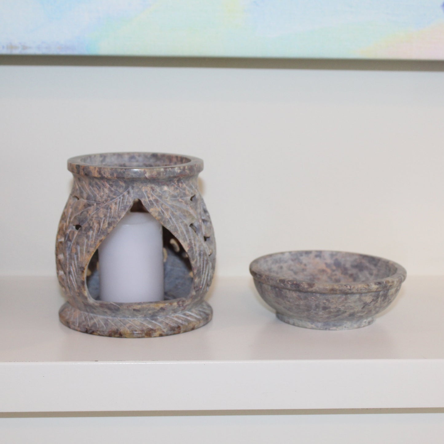 Hand-Carved Floral Lattice Soapstone Oil Burner
