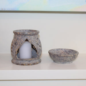 Hand-Carved Floral Lattice Soapstone Oil Burner