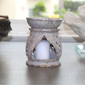 Hand-Carved Floral Lattice Soapstone Oil Burner