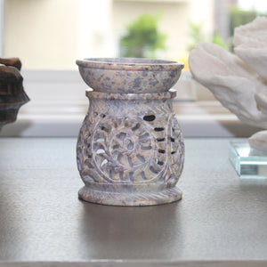 Hand-Carved Floral Lattice Soapstone Oil Burner