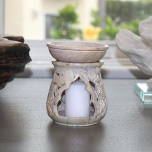 Hand-Carved Leaf Motif Soapstone Oil Burner
