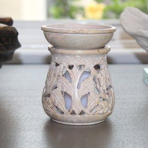 Hand-Carved Leaf Motif Soapstone Oil Burner