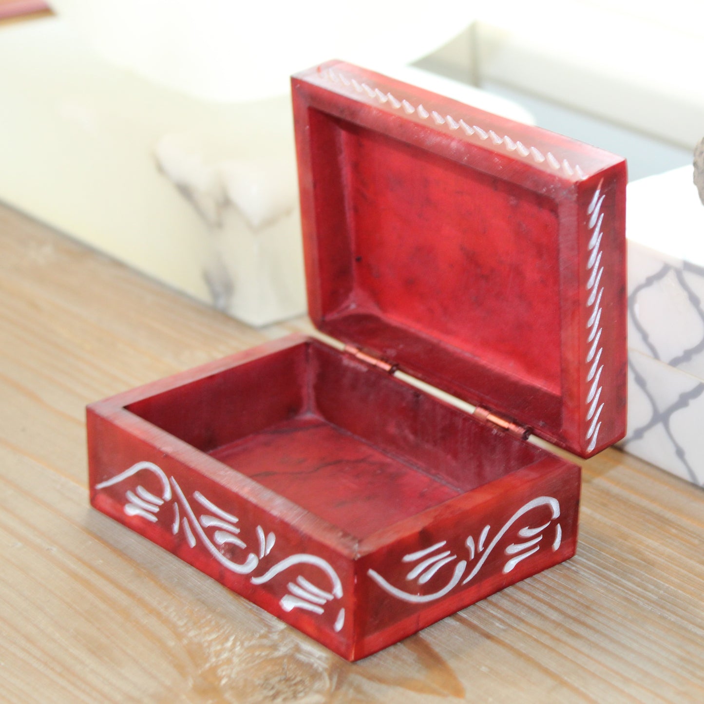 Sun Motif Hand-Carved Soapstone Trinket Box