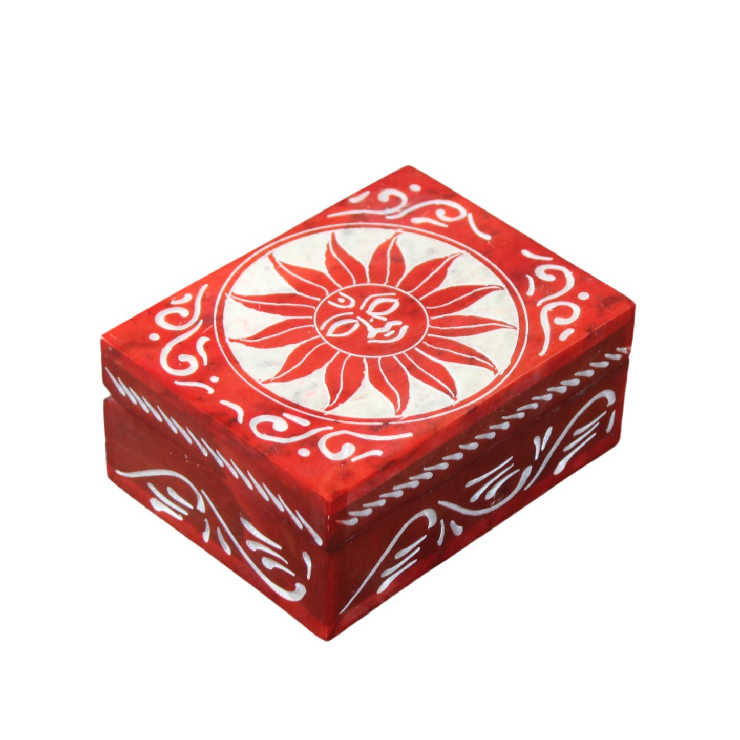 Sun Motif Hand-Carved Soapstone Trinket Box