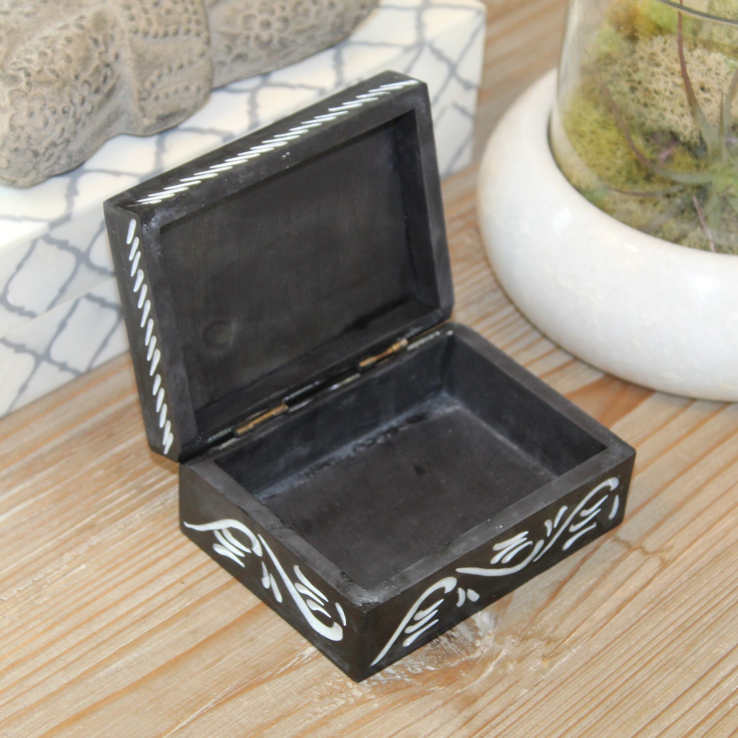 Sun Motif Hand-Carved Soapstone Trinket Box