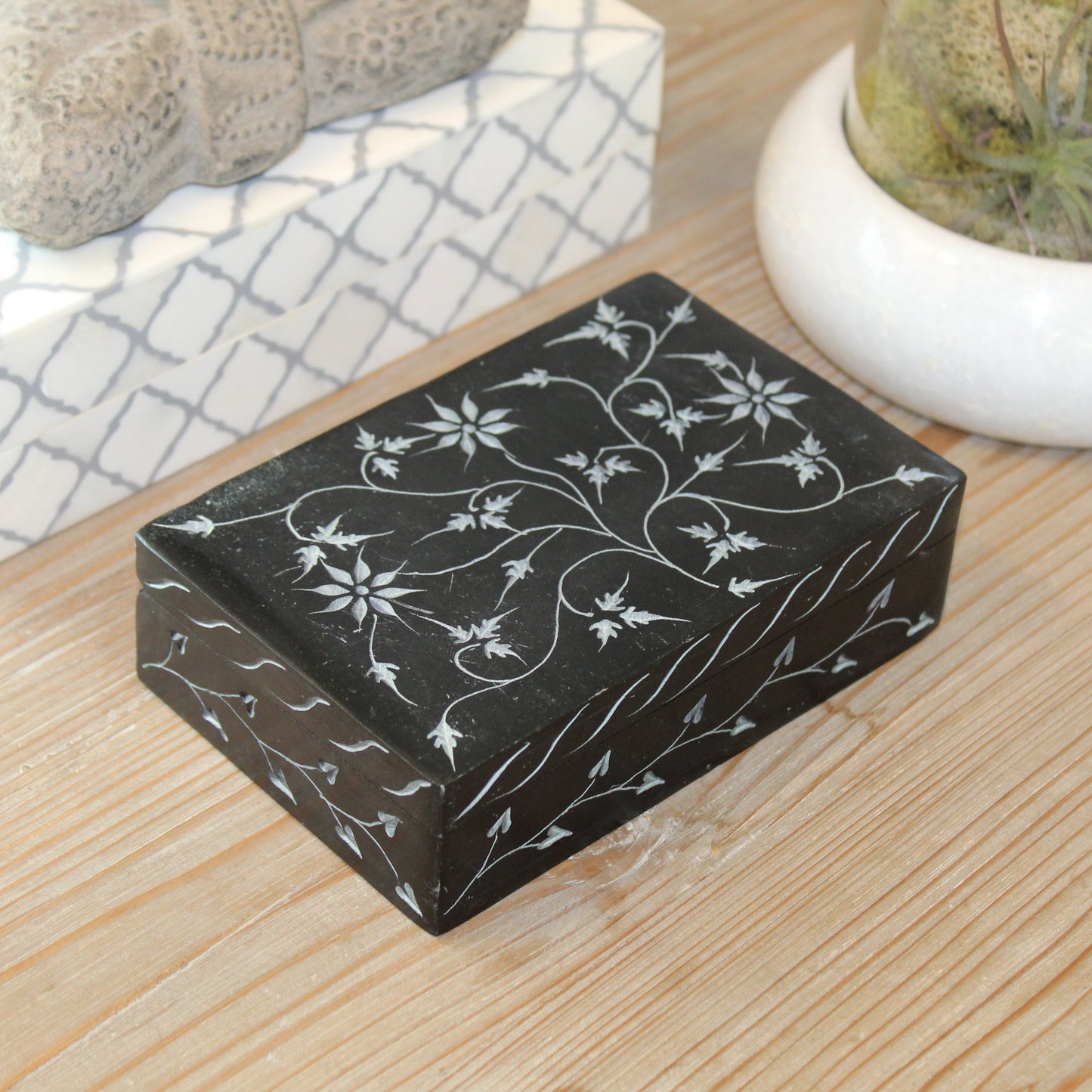 Botanical Garden Hand-Etched Soapstone Storage Box