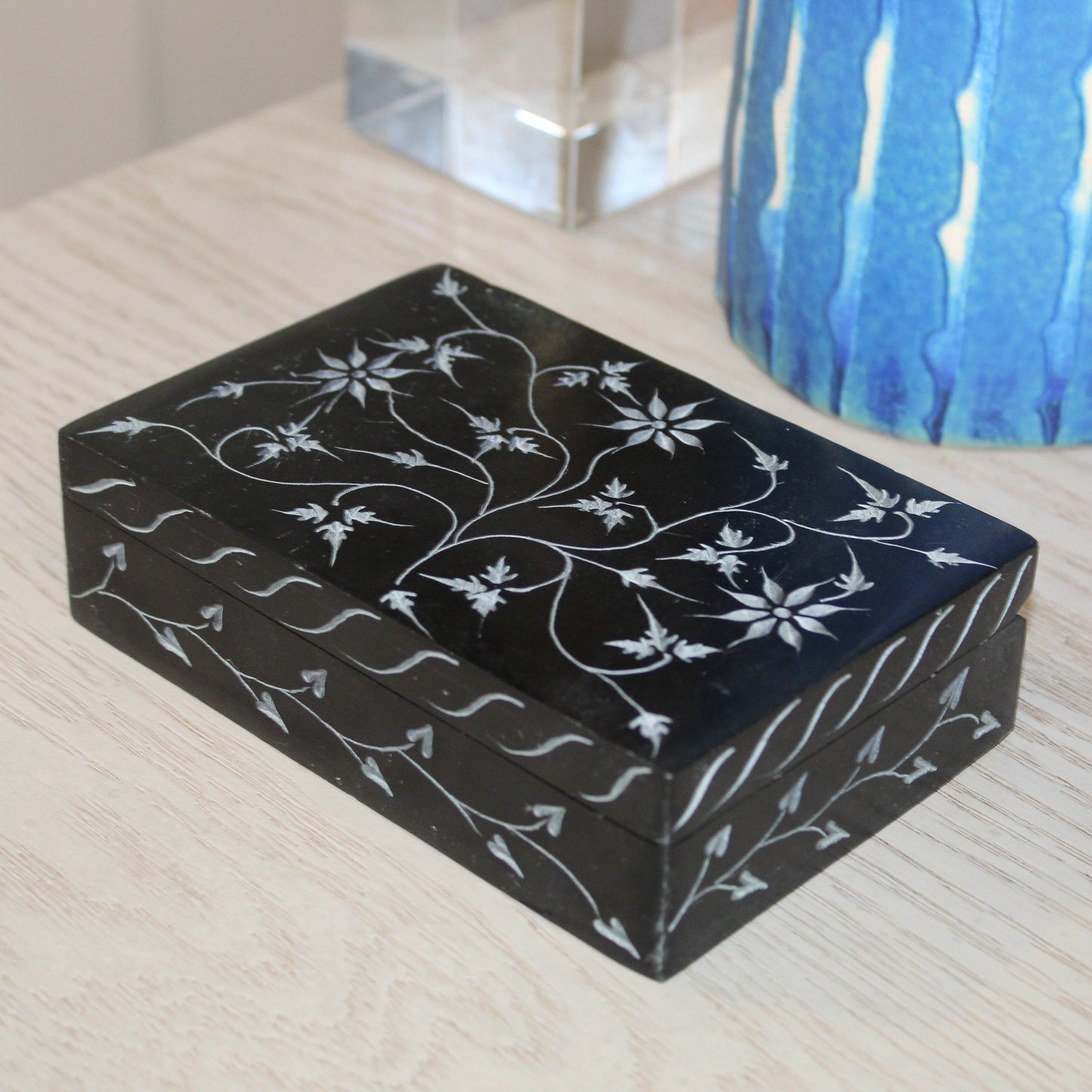 Botanical Garden Hand-Etched Soapstone Storage Box