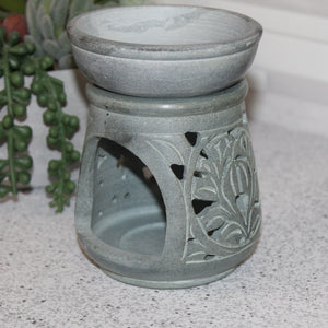 Hand-Carved Leaf Motif Soapstone Oil Burner