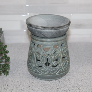 Hand-Carved Leaf Motif Soapstone Oil Burner