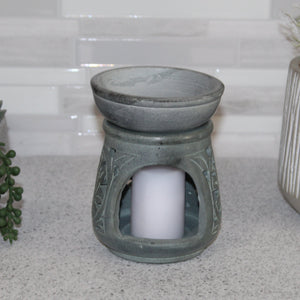 Hand-Carved Leaf Motif Soapstone Oil Burner