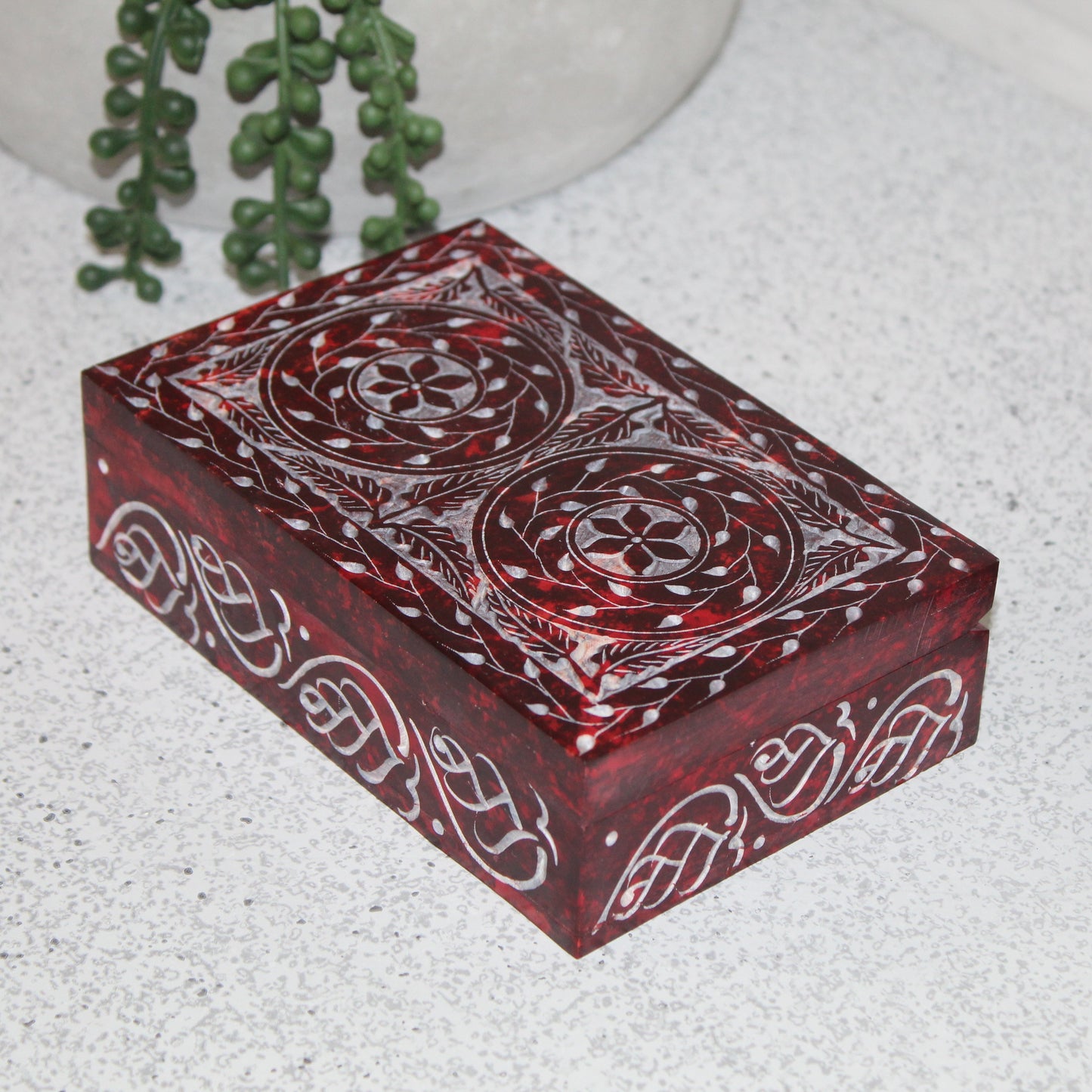 Double Rosette Hand-Carved Soapstone Box