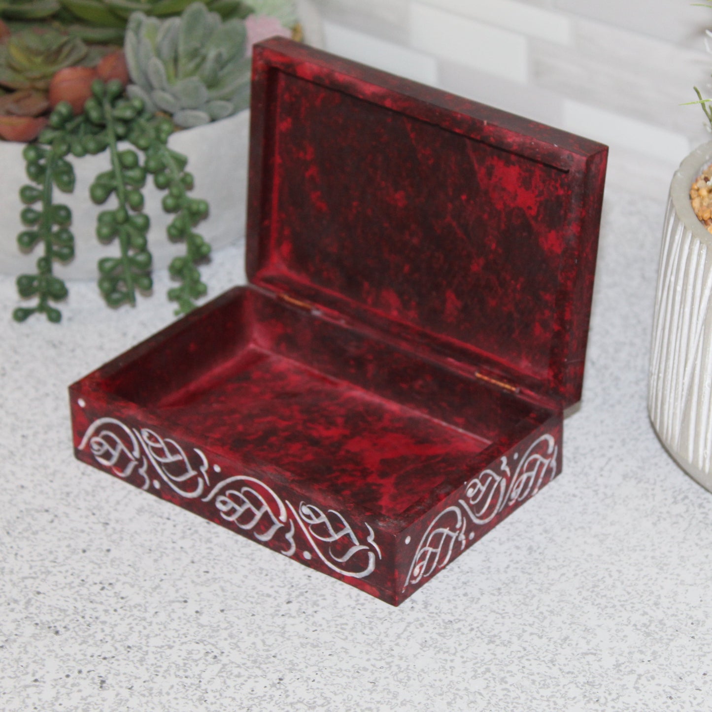 Double Rosette Hand-Carved Soapstone Box