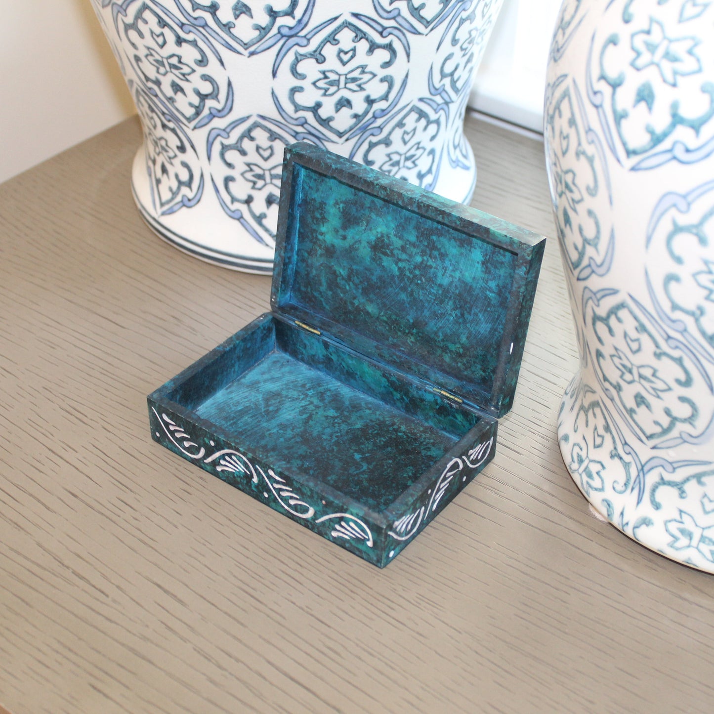 Floral Medallion Soapstone Keepsake Box