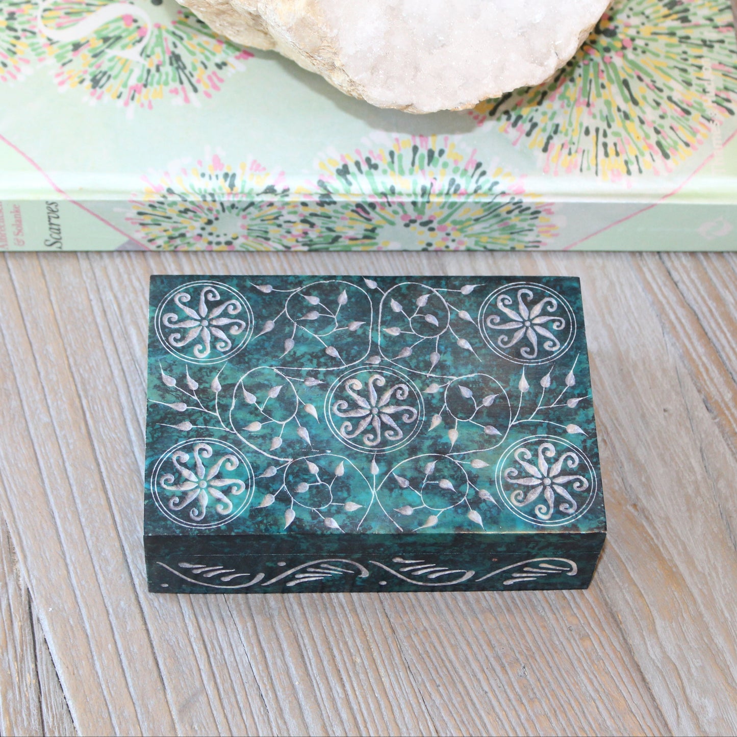 Floral Medallion Soapstone Keepsake Box