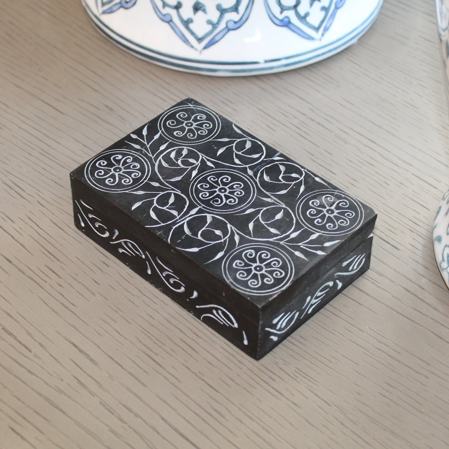 Floral Medallion Soapstone Keepsake Box