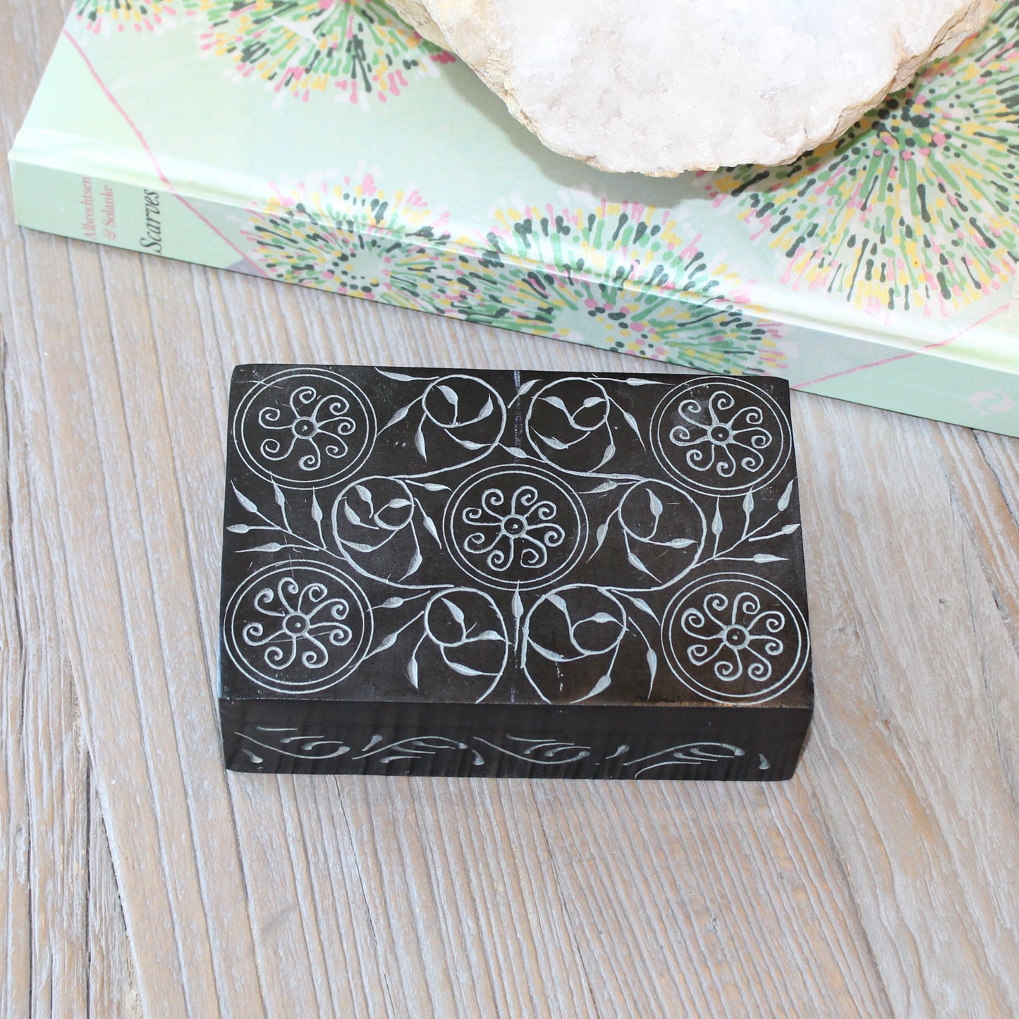 Floral Medallion Soapstone Keepsake Box