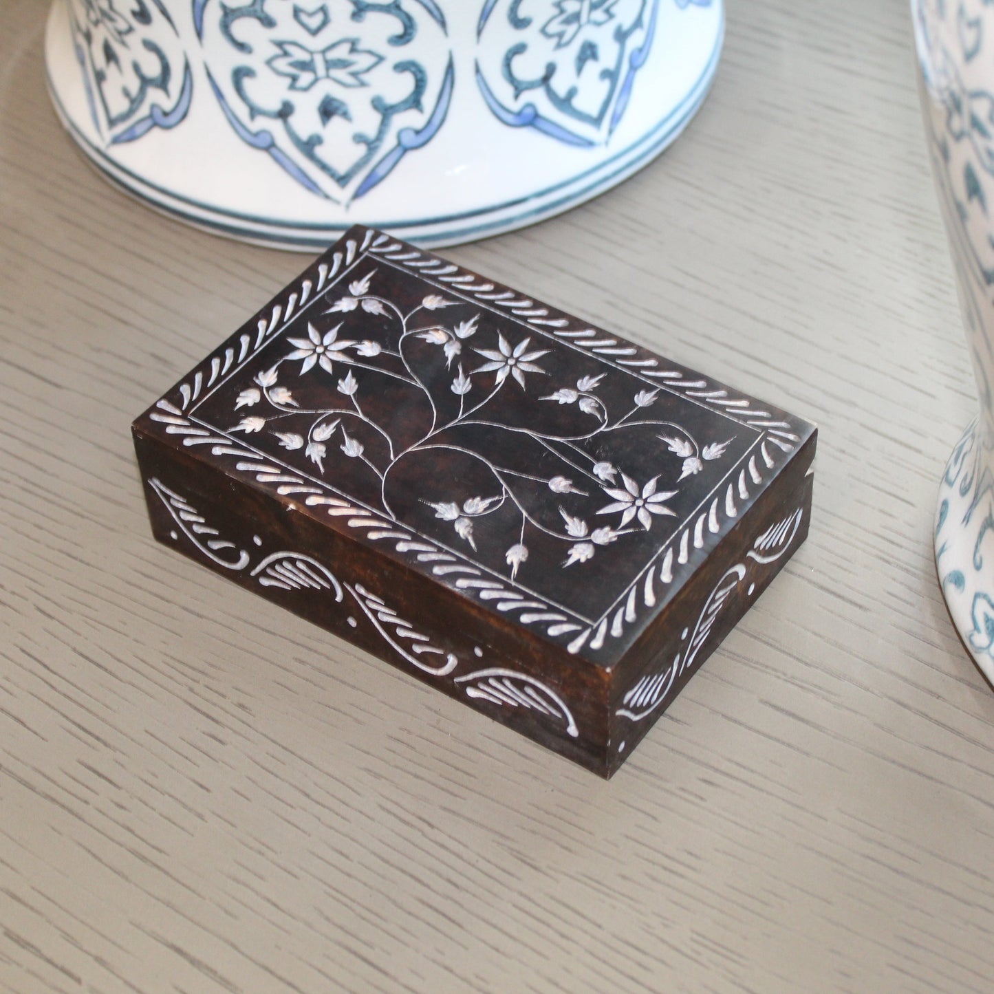 Floral Vine Soapstone Jewelry Box