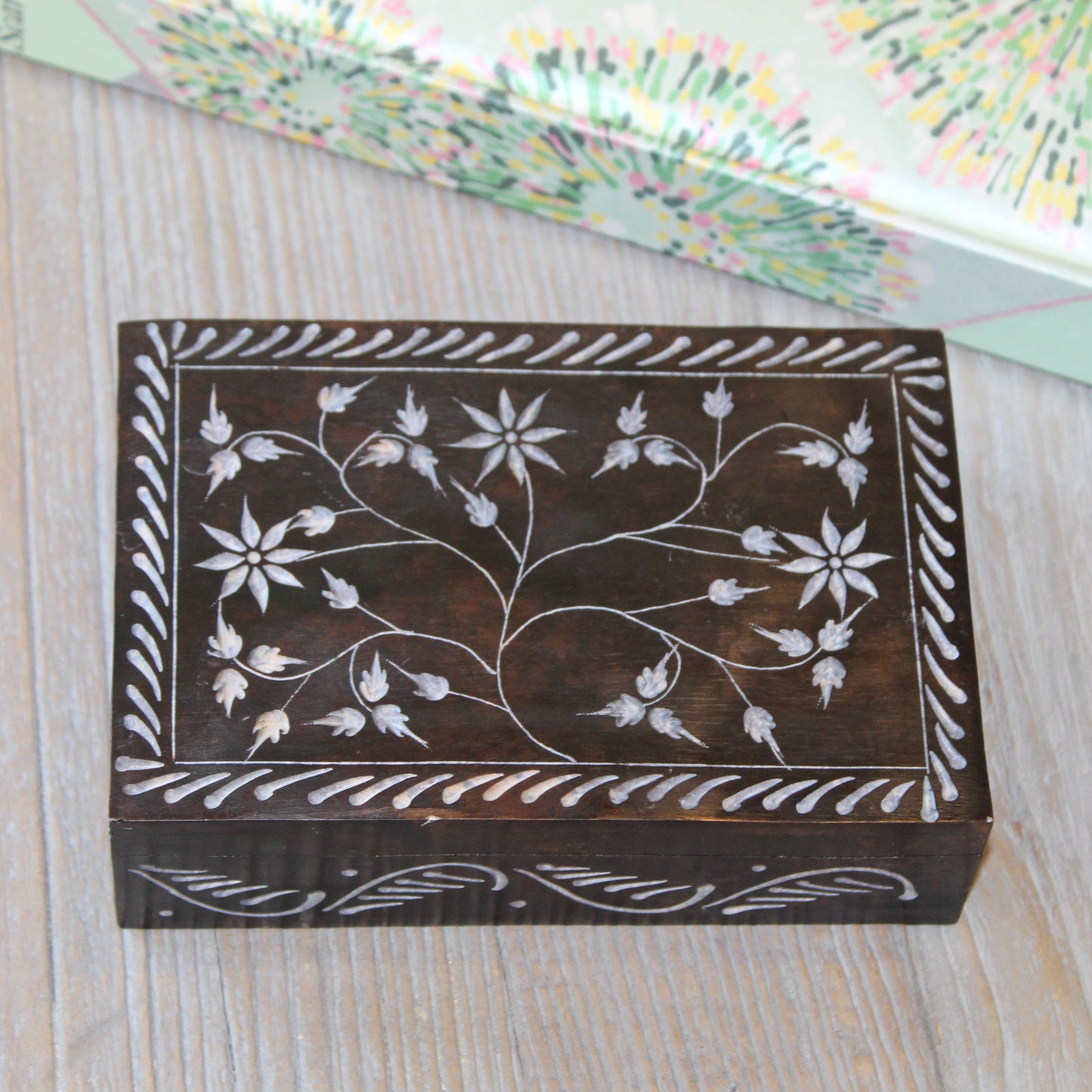 Floral Vine Soapstone Jewelry Box