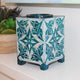 Blue Moroccan-Style Soapstone Oil Burner with Floral Tile Carving