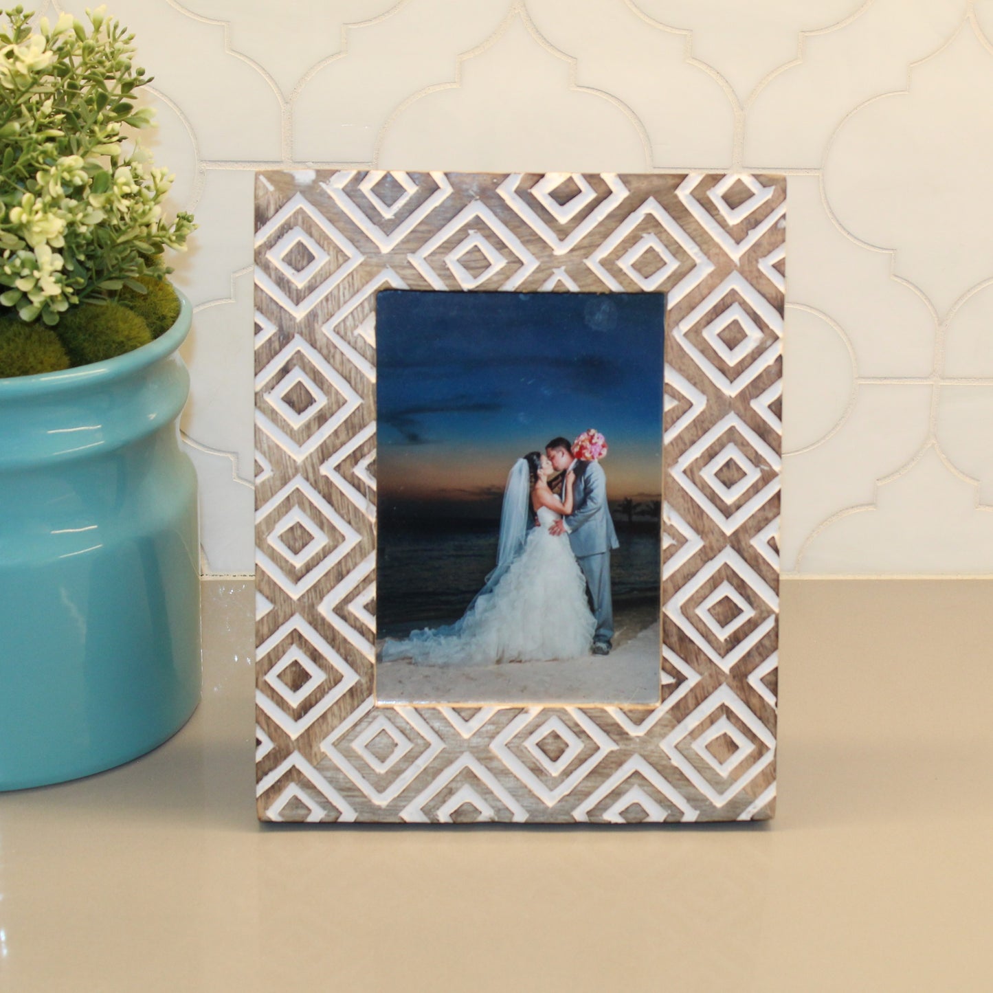 Geometric Hand-carved Mango Wood Picture Frame