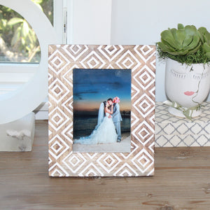 Geometric Hand-carved Mango Wood Picture Frame