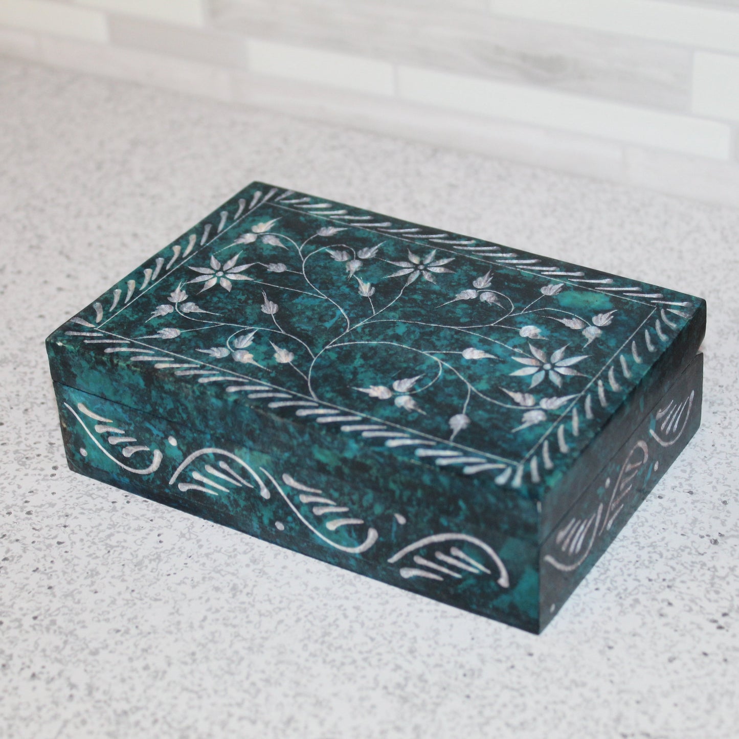 Floral Vine Soapstone Jewelry Box