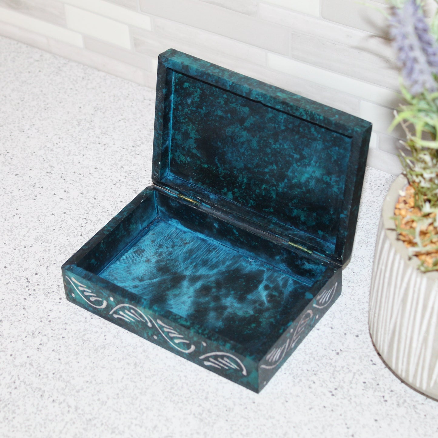 Floral Vine Soapstone Jewelry Box