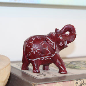 Hand-Carved Maroon Soapstone Elephant Figurine – Floral Etchings