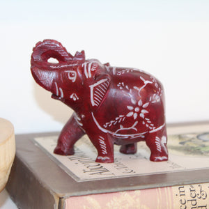 Hand-Carved Maroon Soapstone Elephant Figurine – Floral Etchings